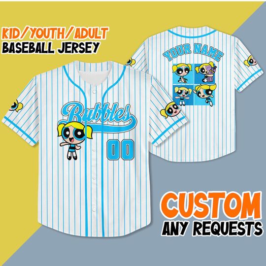 Discover Personalized Bubbles The Powerpuff Girls Baseball Jersey, Funny The Powerpuff Girls 90s Cartoons Jersey, Retro Buttercup Jersey
