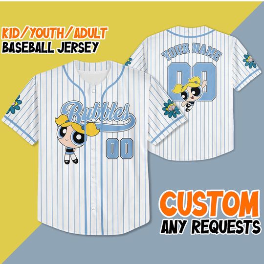 Discover Custom The Powerpuff Girls Bubbles Baseball Jersey, Funny The Powerpuff Girls 90s Cartoons Jersey, Retro Buttercup Jersey