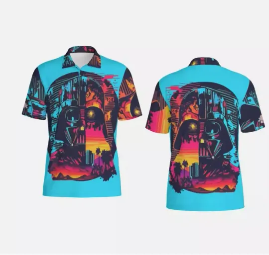 Retro Sunset Darth Vader Guardians Of The Galaxy Short Sleeve Men's Polo Shirt