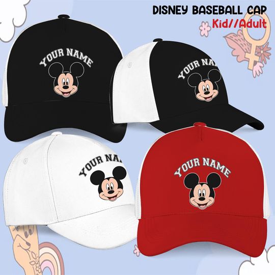 Custom Disney Mickey Face Baseball Cap, Custom Name Disney Game Day Kid Adult Cap, Gift For Baseball Fan Disney Matching