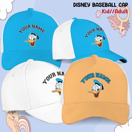 Custom Disney Donald Face Baseball Cap, Custom Name Disney Game Day Kid Adult Cap, Gift For Baseball Fan Disney Matching