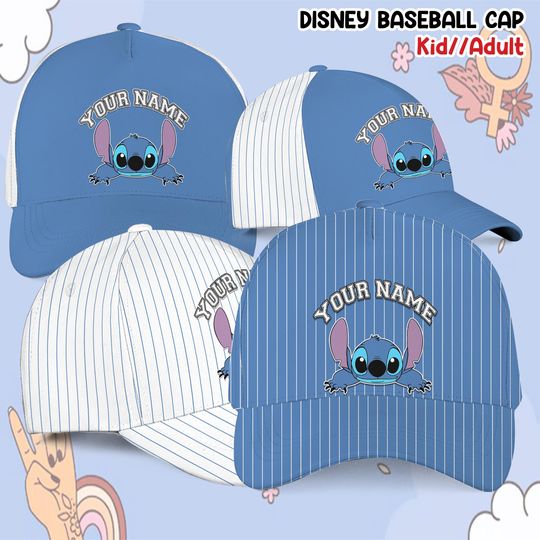 Discover Custom Disney Stitch Face Baseball Cap, Custom Name Disney Game Day Kid Adult Cap, Gift For Baseball Fan Disney Matching