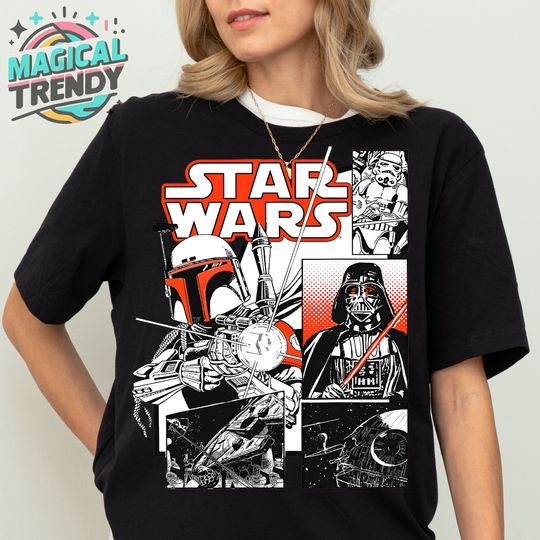 Vintage Disney Star Wars Shirt, Boba Fett Darth Vader Comic Panels T-shirt, Galaxy'S Edge Trip Tee, Star Wars Birthday Gift, Disney Trip Tee