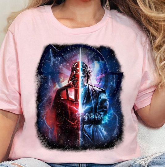Vintage Disney Star Wars Dark Side Shirt, Anakin Skywalker & Darth Vader Half Face Lightsaber Portrait Tshirt, Galaxy's Edge Trip Tee 2025