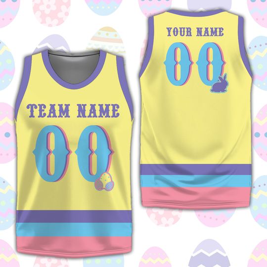 Personalized Name Number Happy Easter Basketball Jersey, Custom Color Bunny Easter Eggs Basketball Shirt, Easter Outfit For Basketball Fans
