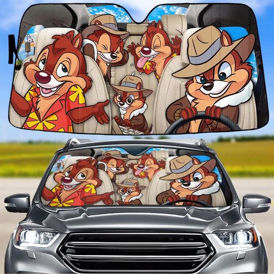 Chip And Dale Car Sunshade, Disney Couple Sunshade, Disney Family Sunshade, Disney Vacation Car Shade, Funny Car Windshield Cover