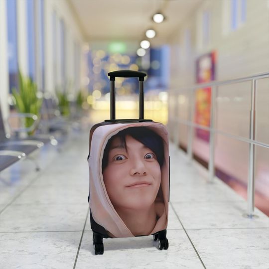 Jungkook Luggage Cover, bts merch, gift for army, Jeon Jungkook, kpop lover, kpop merch, travel accessory, funny bts luggage cover