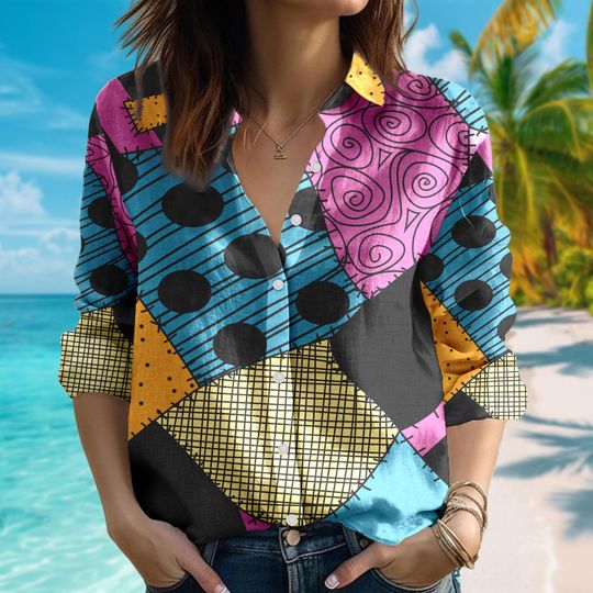 Nightmare Before Christmas Women Casual Shirt, Sally Shirt, Cartoon Women Blouses Shirt, Magic Kingdom Shirt, Summer Family Trip Gift