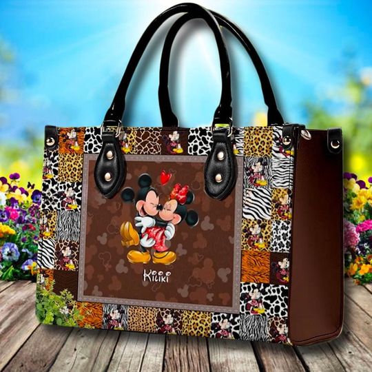 Discover Custom Name Leather Bag, Mouse Couple Hug Bag, Cartoon Leather Crossbody Bag, Couple Leather Handbag, Couple Leather Shoulder Bag