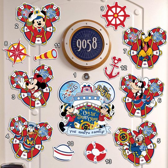 Personalize Our 1st Disney Cruise magnet, Custom Mickey Princess Stitch Disney Cruise Line Magnet, Family 1st Cruise Vacation Door Magnet