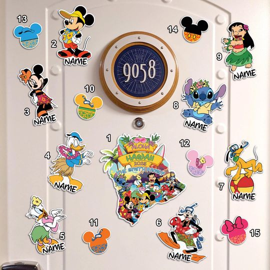 Discover Custom Mickey and Friends Lilo & Stitch Hawaii Trip Disney Cruise Magnet, Disney Summer Trip 2025 Magnet, Family Cruise Ship Stateroom Door