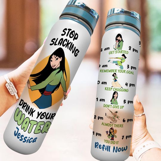 Discover Custom Disney Mulan Princess Water Tracker Bottle, Mulan Princess 32oz Water Bottle, Cartoon Daily Water Tracker, Magic Kingdom Gift