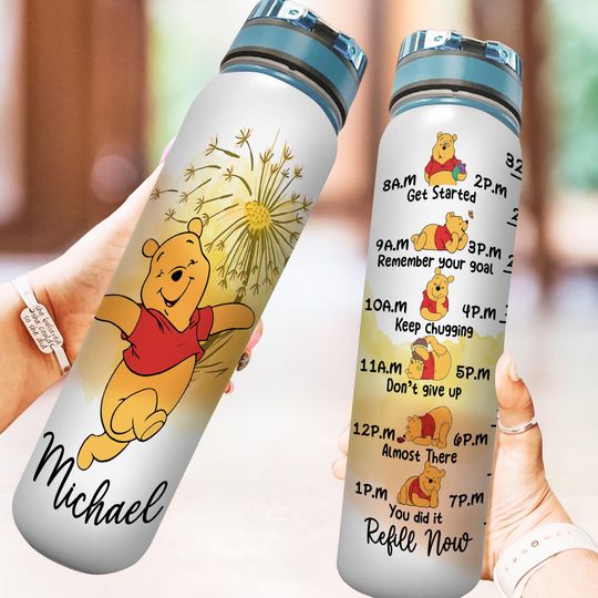 Custom Winnie the Pooh Water Tracker Bottle, Bear Drink Water Tracker, Pooh Cartoon Water Bottle, Magic Kingdom Gifts, Bear Gym Bottle