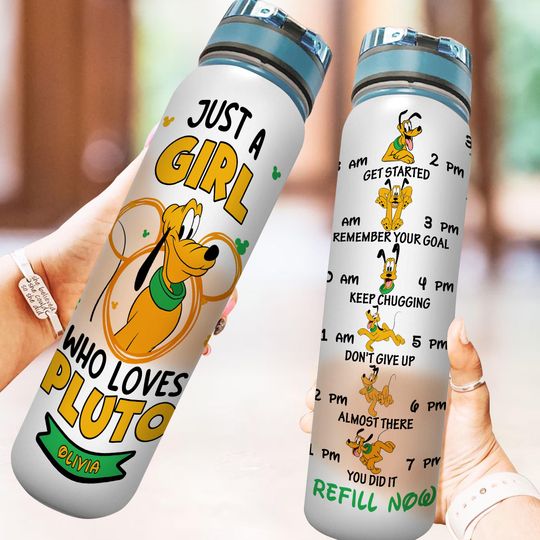 Discover Custom Disney Pluto Water Tracker Bottle, Personalized Pluto 30oz Bottle, Cartoon Drink Bottle, Motivational Bottle, Magic Kingdom Gift