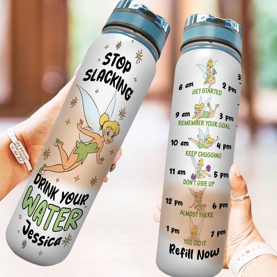 Discover Custom Disney Tinker Bell Fairy Water Tracker Bottle, Princess Drink Bottle, Tinkerbell Cartoon Motivational Bottle, Magic Kingdom Gifts