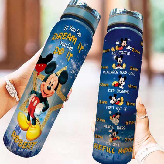 Discover Custom Disney Mickey Mouse Water Bottle, Mickey Mouse Water Tracker Bottle, Cartoon Drink Bottle, Mouse Gym Bottle, Magic Kingdom Gift