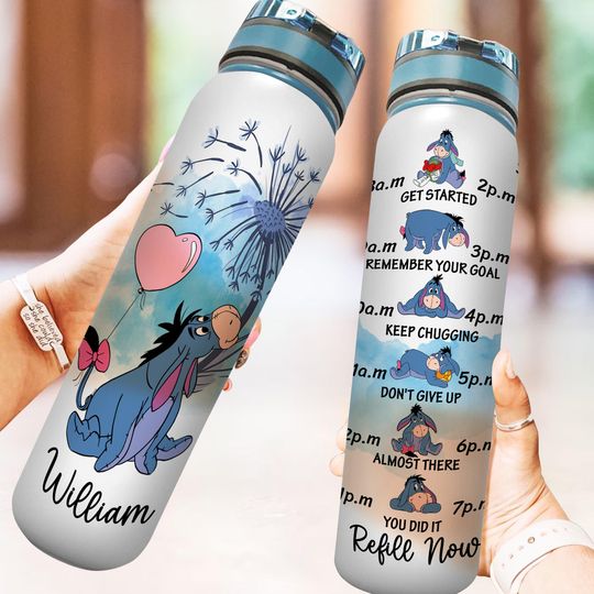 Custom Disney Eeyore Water Tracker Bottle, Custom Name Eeyore Water Tracker, Pooh Plastic Bottle, Cartoon Water Bottle, Birthday Gift