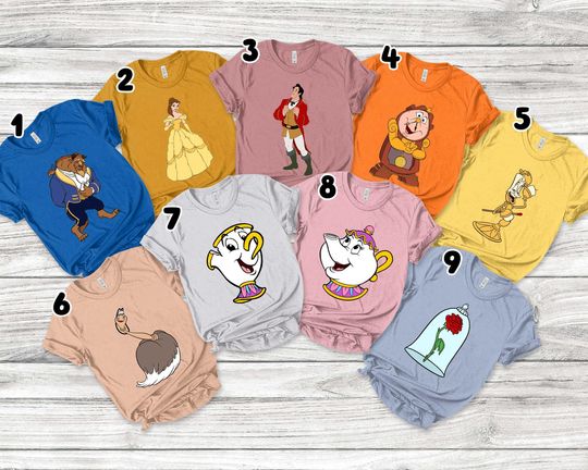 Discover Beauty and the Beast Group Shirts/Beauty and Beast Family Shirts/Belle Beast Gaston Mrs Potts Chip Shirt/Disney Characters Shirt