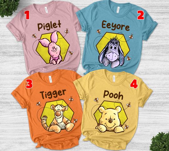 Disney Winnie the Pooh Characters Group Watercolor shirt/Pooh Bear and Fiends Matching/Eeyore Piglet Tigger/Disneyland Family Trip