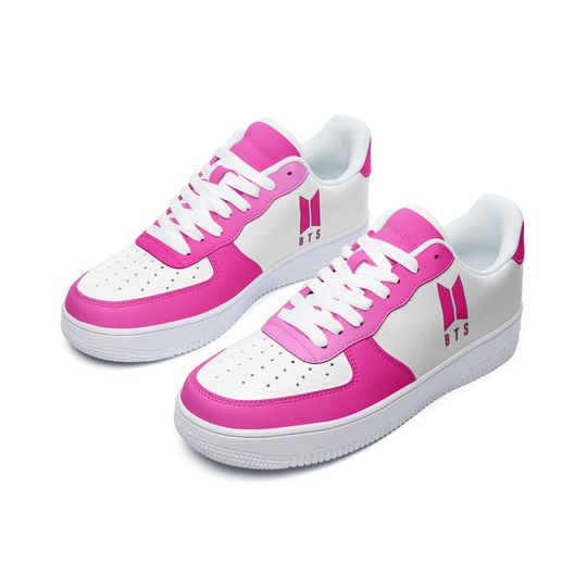 BTS Unisex Low Top Leather Sneakers - 2 Pink BTS shoes