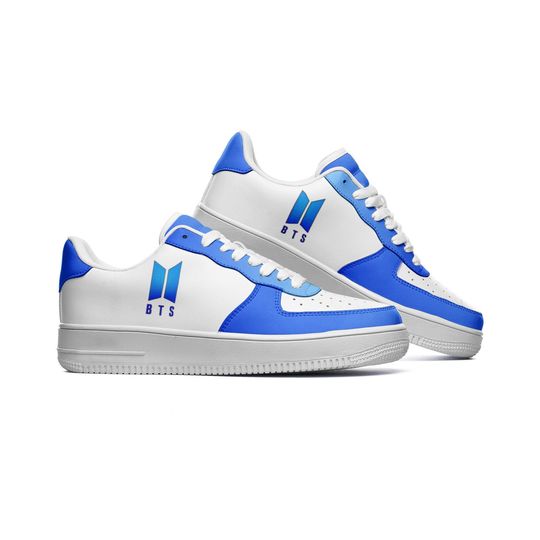BTS Unisex Low Top Leather Sneakers - Blue BTS shoes