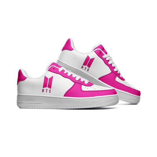 BTS Unisex Low Top Leather Sneakers - Pink BTS shoes
