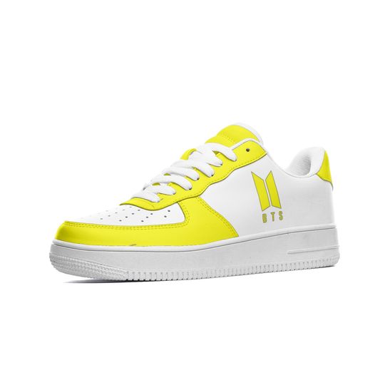 BTS Unisex Low Top Leather Sneakers - Yellow BTS shoes