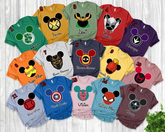 Avengers Mickey Ears Shirts Hulk Iron Man Spider Man Black Panther Trip Matching Family Shirts, Superhero Shirts Avengers Shirt