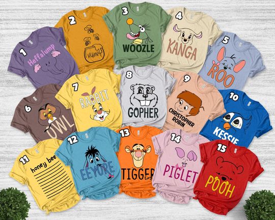 Winnie The Pooh Matching Shirt,Tgger Piglet Eeyore Adult, Youth, Toddler Shirt, Pooh And Friend Halloween Cosplay Costume,Family