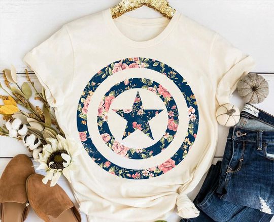 Marvel Avengers Captain America Floral Shield Comfort Colors Shirt, Marvel Fans Shirt, MCU Marvel Comics Tee, Disneyland Shirt