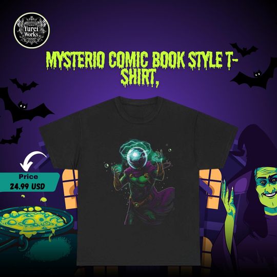 Mysterio Comic Book Style T-Shirt, Spider-Man Villain Tee, Comic Art Costume Shirt, Superhero Fan Apparel, Unisex Heavy Cotton Top