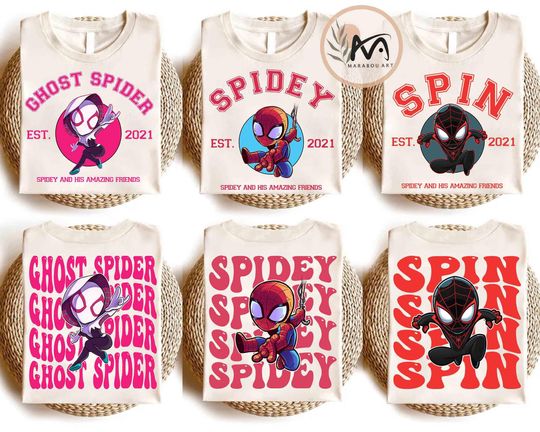 2-sided Marvel Spidey and His Amazing Friends Shirt, Ghost Spider Spin Matching Tee, Disney MCU Comic Tee, Disneyland Family Trip Gifts