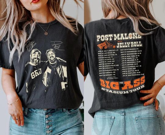 Discover Vintage Post Malone Tour Shirt, Big Ass Stadium Tour, Comfort colors Posty 2025 Tour, Jelly Roll Shirt, Posty Tour Merch,Country music shirt