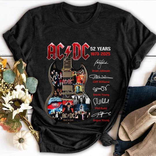 Discover Comfort Colors AC-DC 52 Years 1973 2025 Shirt, AC-DC Pwr Up Tour T-Shirt, AC-DC Signature Shirt, Rock Music Lover Tee, AC-DC Merch Shirt