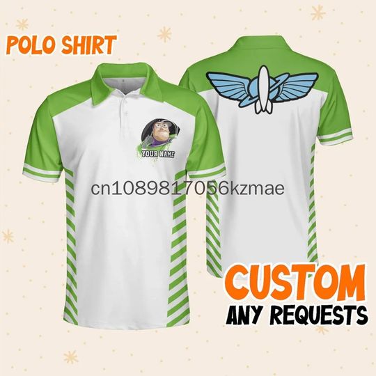 Toy Story Buzz Lightyear Polo Shirt, Disney Custom Name Casual Fashion Short sleeved Men's Polo Shirt
