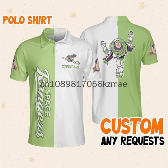 Toy Story Buzz Lightyear Polo Shirt, Disney Custom Name Casual Fashion Short sleeved Men's Polo Shirt