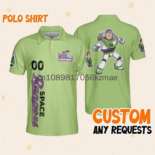 Toy Story Buzz Lightyear Polo Shirt, Disney Custom Name Casual Fashion Short sleeved Men's Polo Shirt