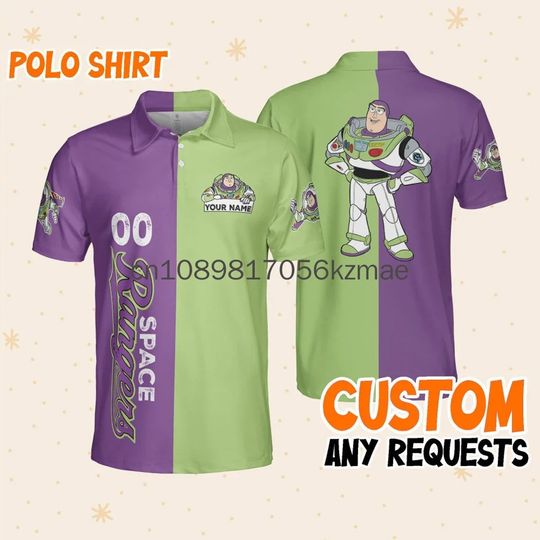 Toy Story Buzz Lightyear Polo Shirt, Disney Custom Name Casual Fashion Short sleeved Men's Polo Shirt