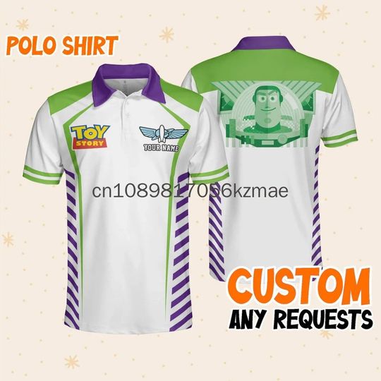 Toy Story Buzz Lightyear Polo Shirt, Disney Custom Name Casual Fashion Short sleeved Men's Polo Shirt