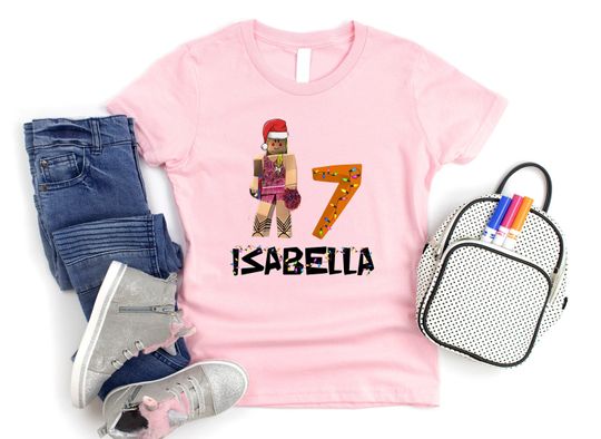 Custom Roblox Christmas Shirt,Roblox Girl Tshirt,Custom Girl Shirt,Cartoon TShirt,Daughter Christmas Shirt,Kids Brithday Tee,Roblox Girl Tee