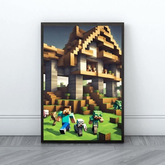 Minecraft Wall Art, Nursery Decor, Creeper, Enderman, Zombie Steve, Printable Poster, Prints, Digital Poster, Clipart, Minecraft Gift