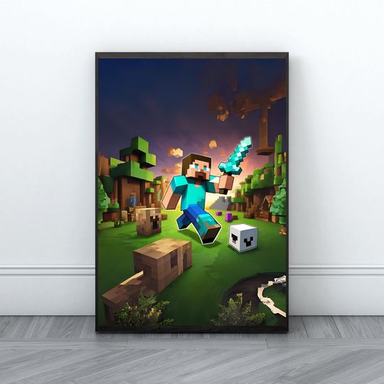 Minecraft Wall Art, Nursery Decor, Creeper, Enderman, Zombie Steve, Printable Poster, Prints, Digital Poster, Clipart, Minecraft Gift