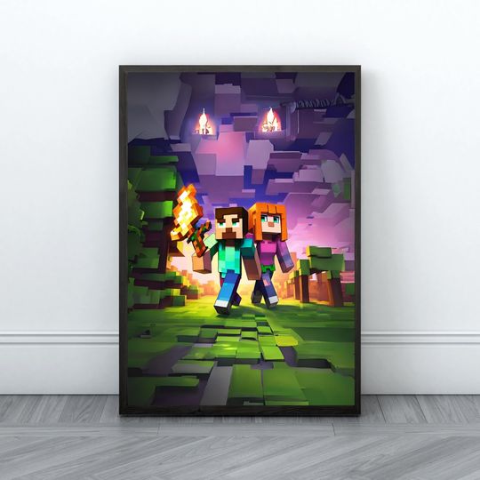 Minecraft Prints, Creeper, Steve, Zombie,Nursery Decor, Video Game Digital Print, Kids Room Decor Wall Art Playroom, Minecraft Wall Art