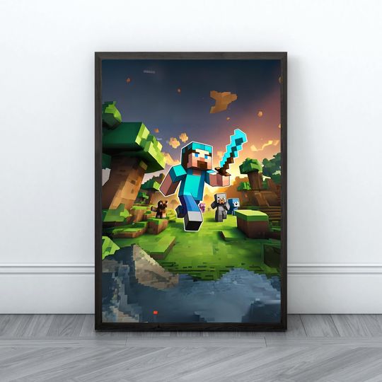 Minecraft Prints, Creeper, Steve, Zombie,Nursery Decor, Video Game Digital Print, Kids Room Decor Wall Art Playroom, Minecraft Wall Art