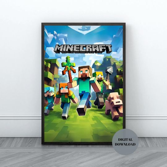 Minecraft Prints, Creeper, Steve, Zombie,Nursery Decor, Video Game Digital Print, Kids Room Decor Wall Art Playroom, Minecraft Wall Art