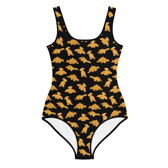 Dino Chicken Nuggie Swimsuit - Youth Girls Swimming Suit - Dino Chicken Nuggets Bathing Suit - Dino Birthday - Tween Modest Swim