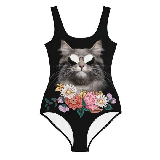 Cool Cat Floral Girls One-piece Swimsuits