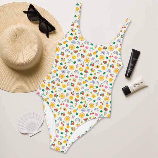 Happy Summer Colorful Swimsuit One-Piece Women's Swimwear Low Back Swim Suit