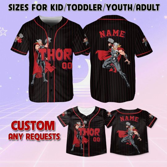 Marvel Thor Baseball Jersey, Thor Superhero Kids Jersey, Personalized Thor Baseball Jersey, Superhero Matching Group Shirt