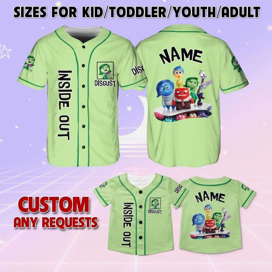 Discover Inside Out Disgust Baseball Jersey, Disney Disgust Characters Jersey, Inside Out Disney Baseball Jersey, Disney Family Matching Jersey